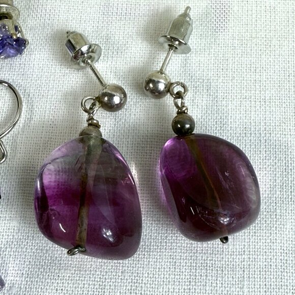 3 Pairs Purple Earrings Lot: Gemstone Bead, Crystal, Stud - Picture 4 of 5